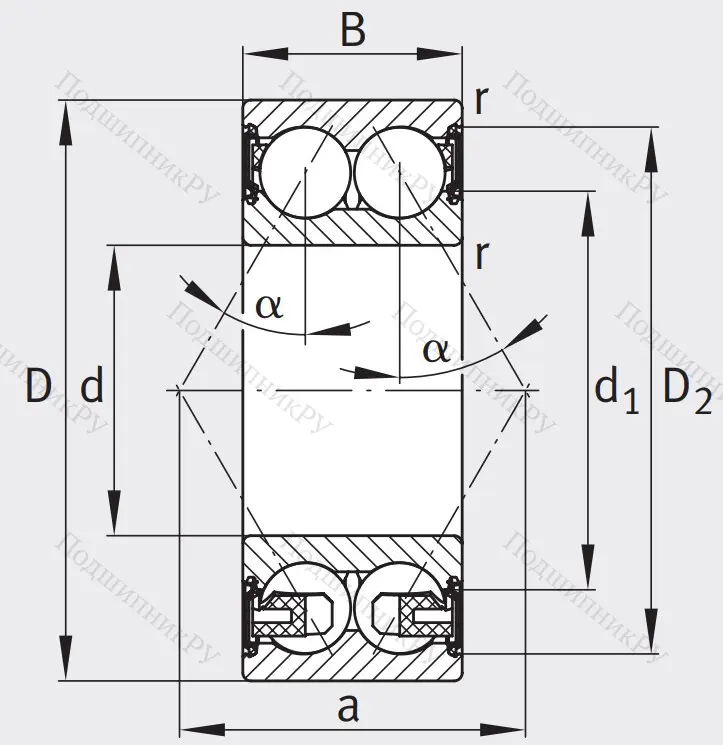 Двухрядный шариковый подшипник 3307 BD XL 2HRS TVH