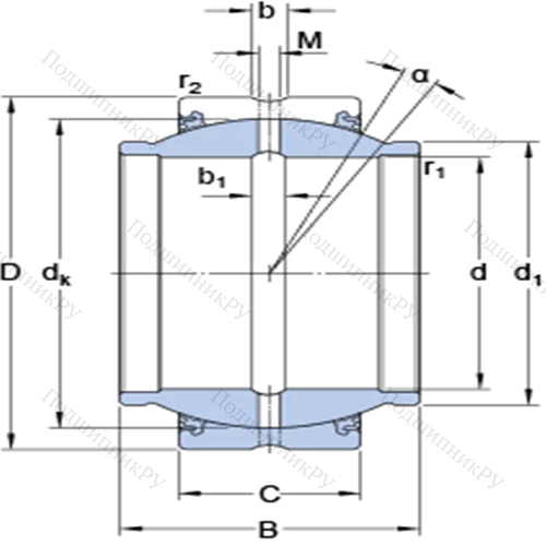 Радиальные сферические подшипники скольжения с контактными поверхностями сталь/сталь, требующие техобслуживания GEZM 204 ES-2LS