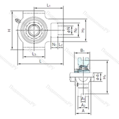 Подшипниковый узел шариковый радиальный UKT 309+H 2309