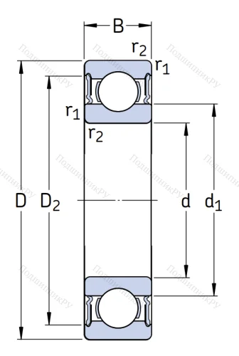 Шариковый однорядный подшипник 180211 (6211 2RS)