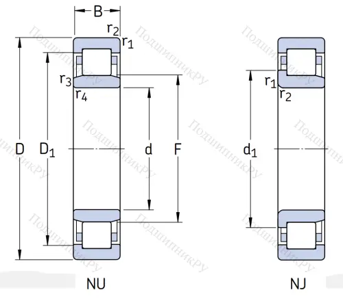 Роликовый цилиндрический подшипник NJ 205 ECP