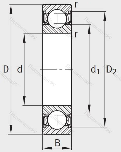 Однорядный шариковый подшипник 63003 A 2RSR