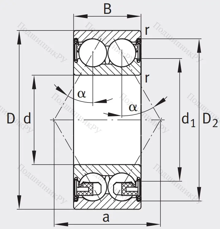Двухрядный шариковый подшипник 3210 BD XL 2Z TVH