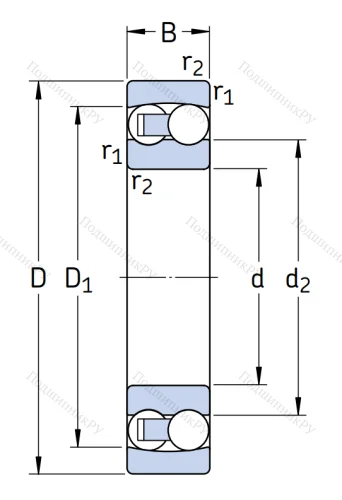 Двухрядный шариковый подшипник 2307 ETN 9