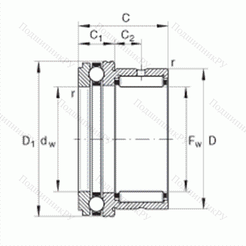 Шарикоподшипник упорный комбинированный с игольчатыми роликами NKX 15 от производителя  INA Шарикоподшипник упорный комбинированный с игольчатыми роликами NKX 15 от производителя  INA