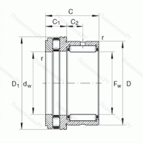 Подшипник комбинированный с короткими цилиндрическими и игольчатыми роликами NKXR 35 от производителя  INA Подшипник комбинированный с короткими цилиндрическими и игольчатыми роликами NKXR 35 от производителя  INA